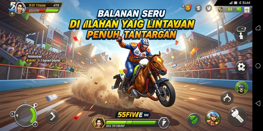 Screenshot dari gameplay balapan yang intens dan seru di 55FIVE.